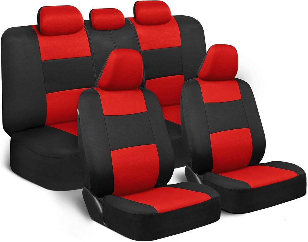 BDK PolyPro Car Seat Covers Full Set in Red on Black  Front and Rear Split Bench Seat Covers, Easy to Install, Accessories for Auto Trucks Van SUV