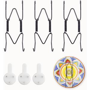 3 Pack Plate Hangers for Wall, Suitable for 4-5 inch Art Plate, Stainless Steel Invisible Heavy-Duty Wire Plate Holder with Wall Hooks, Display Hanger for Decorative Plates/Dishes/Platters(Black)