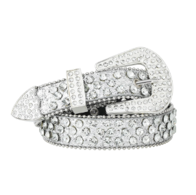 AWAYTR Rhinestone Belt for Women Men - Western Cowgirl Sequin Diamond Bling Studded Belts for Jeans Pants Fit Waist: 33" -38"