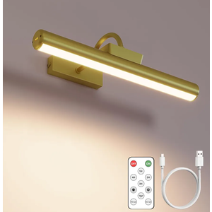 Picture Light Battery Operated, Wireless Art Light for Paintings, Dimmable 5000mAh Recharging Battery Picture Light with Remote Control for Wall, Gallery Dartboard Art Bedroom (Gold-1Pack)