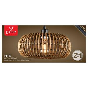 Fitz 1-Light Plug-In or Hardwire Pendant Lighting, Rattan Shade, White Socket