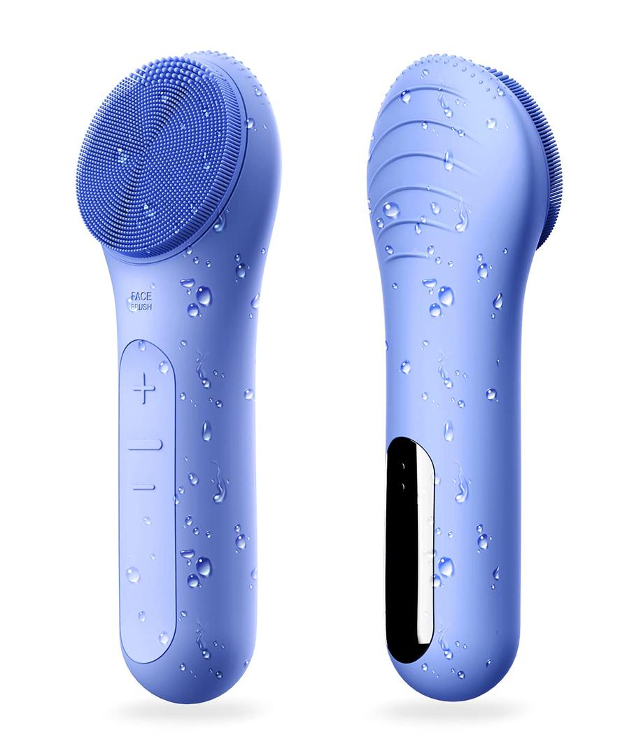 NgraCoola CLIE Facial Cleansing Brush, Waterproof and Rechargeable Face Scrub Brush for Men & Women, Cleansing, Exfoliating and Massaging, Electric Face Scrubber - Blue