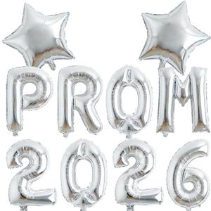 4 x Silver Prom Balloons 2026, 16 Inch Prom 2026 Balloons for Proms Decorations 2026 Preschool College Graduation Party Decorations Supplies