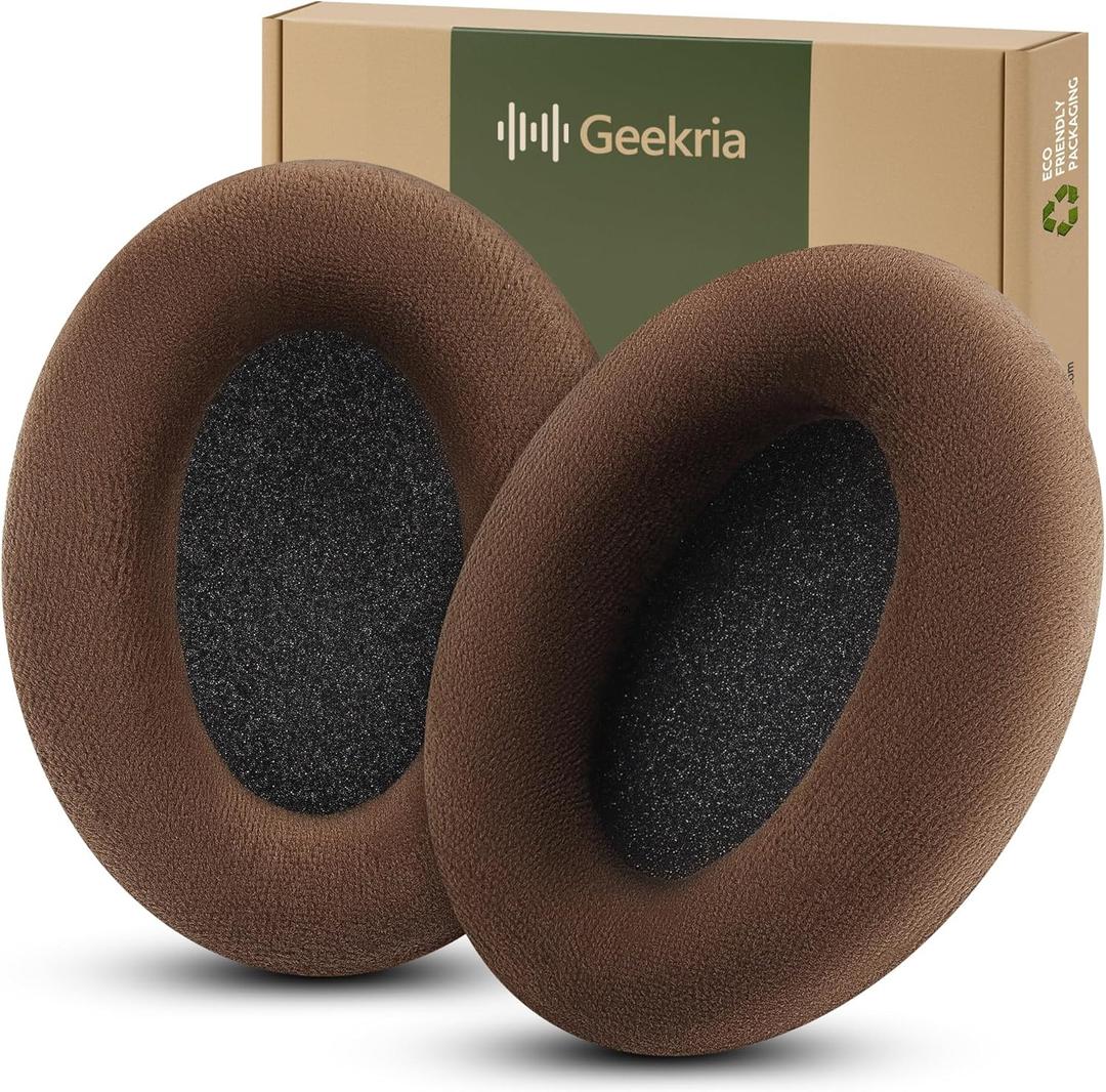 Geekria Comfort Velour Replacement Ear Pads for Sennheiser HD598, HD598SE, HD598CS, HD595, HD599, HD599 SE Headphones Ear Cushions, Repair Parts with Video Guide (Brown)