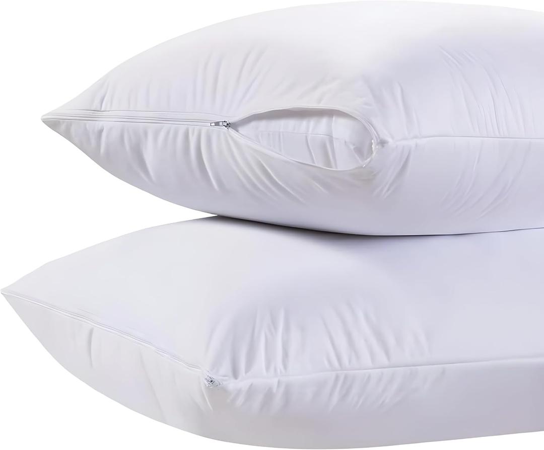 White Classic Luxury Hotel Collection Zippered Style Pillow Cover, 200 Thread Count, Soft Quiet Zippered Pillow Protectors, Standard Size, Set of 2 Pillow Shams