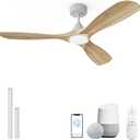 52 Inch Smart Wood Ceiling Fan with Light, White Ceiling Fans with Remote, Alexa and App Controls, Reversible Quiet DC Motor, Timing, High CFM, 3CCT Dimmable LED Light, Red Walnut