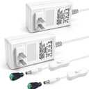 2 Pack 12V 2A Power Supply, 24W 12 Volt DC Power Adapter with On/Off Switch, 110V AC to 12V Wall Plug Transformer for LED Strip Lights with 5.5/2.1mm DC Female Connector