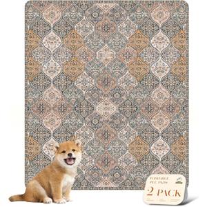 nunubaby Washable Pee Pads for Dogs, Stylish, Non-Slip and Leak-Proof Pee Pads. Reusable Potty Pads for Dogs for Crates and Floors.(Brown/Multi, 31" x36" ) (31x36 Inch (Pack of 2))