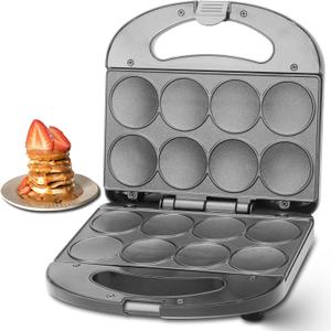 Mini Pancakes Maker Machine with Non Stick Plates, Small Pancake Griddle, Makes 8 x 2 Tiny and Flat Pancakes, Ideal for Breakfast, Snacks, Desserts and More