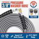 YAMATIC True 3/8" ID Pressure Washer Hose 50 FT, 4200 PSI, 250F Hot Water, Steel Braided Non-Marking Gray Rubber Hose, 360 Swivel 3/8" Quick Connect with M22 Adapters for Gas Power Washers