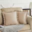 GIGIZAZA Champange Decorative Throw Pillow Covers, 20x20 Velvet Ruffle Cushion Pillow Covers for Sofa Couch Set of 2 (Champagne)