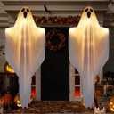 2 Pack 55" Halloween Light up Hanging Ghosts Decorations with Warm LED Lights, Halloween Flying Ghost Decorations for Outdoor Indoor, Haunted House, Front Yard, Patio, Party Decor