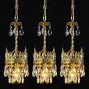 Modern Crystal Chandelier, Gold Elegant Crystal Ceiling Light for Dinning Living Room Bedroom Hallway (3 Pack)