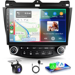Android 15 Car Stereo for Honda Accord 2003-2007 Radio Wireless Carplay Android Auto 10.1 inch 1080P HD IPS Touch Screen DSP EQ Built-in GPS MirrorLink WiFi Bluetooth FM/RDS AHD Backup Camera Mic