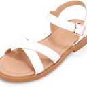 PANDANINJIA Elva Girls Sandals Open Toe Cute Flats Dress Sandals Cross Strappy Summer Shoes Toddler/Little Kid/Big Kid (White), Size 1
