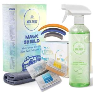 Magic Shield Triple Clay Bar with Spray 100g Light, Medium & Heavy Bars + GlideTech Lubricant Spray | Professional Auto Detailing, Deep Cleaning & Shine Restoration