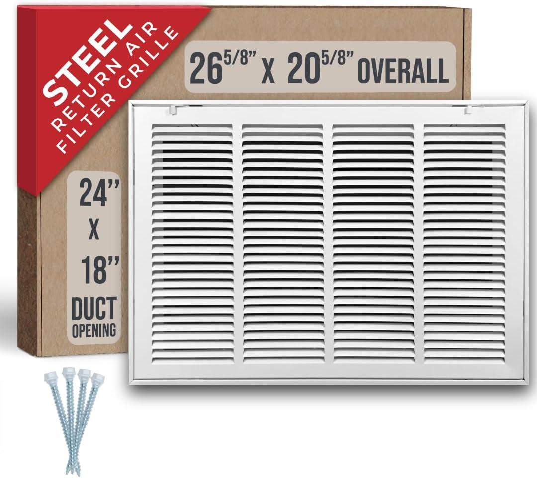 Fits 24x18 Duct Opening | Steel Return Air Filter Grille by Handua [Removable Door] | Vent Cover Grill | White | HVAC Cold Air Intake Grille | Out Dim: 26 5/8"W X 20 5/8"H