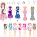 Glitter Sequin Mermaid Doll Clothes and Accessories - 12 Sequin Sparkly Glitter Party Club Dress, 2 Different Crown Ornament and 3 Beautiful Necklace, 2 Wide Bracelets, 10 Shoes, 29 Gift Set