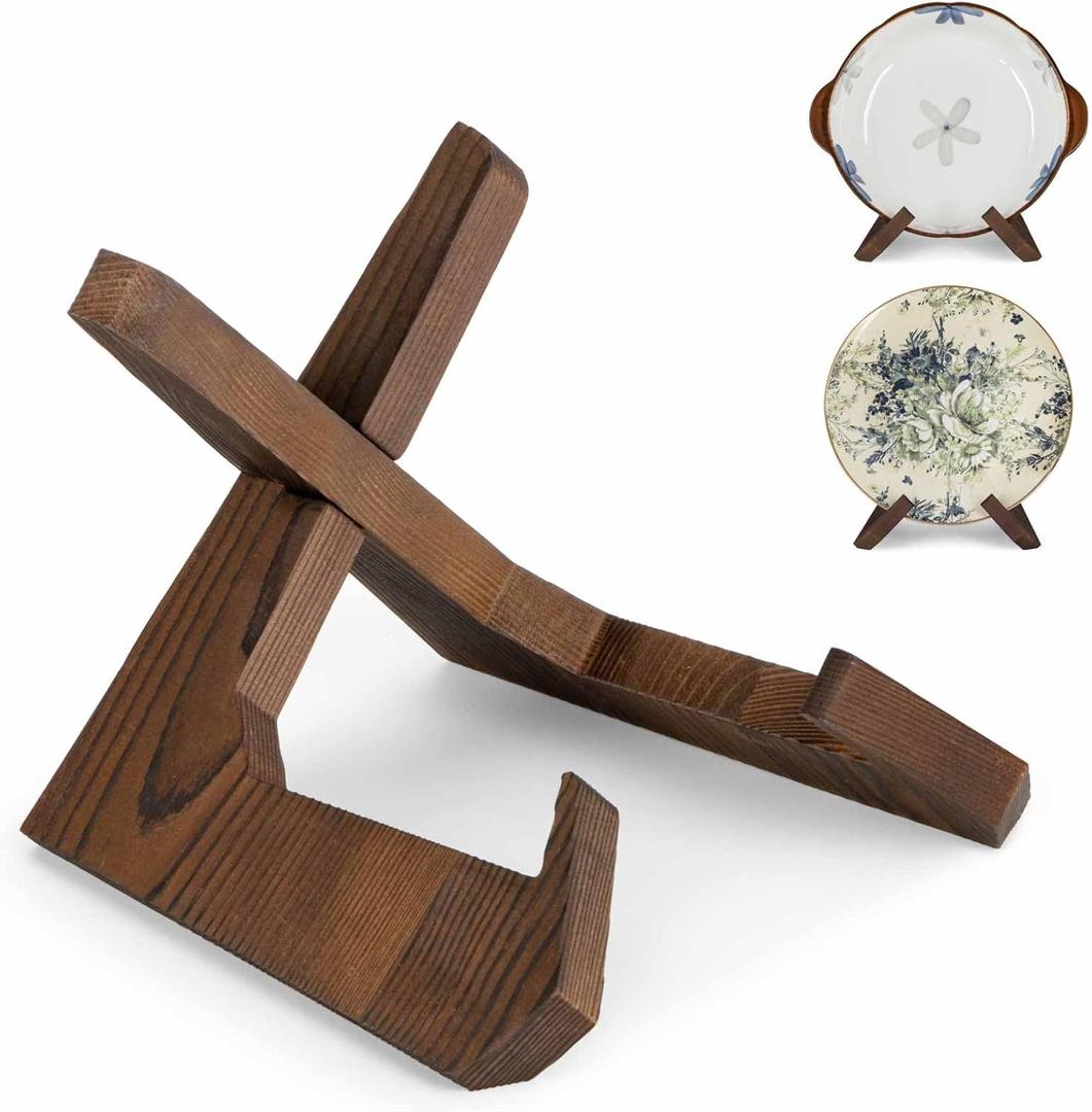 ANBOXIT Bowl Stands for Display, 6.5 Inch Plate Holder, Wooden Easel Frame Holder, Display Stand for Large Deep Platters and Dishes, 6.5" H x 9" W x 7.9" D (For Bowls under 5" in Depth)