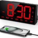 GOLOZA Digital Alarm Clocks for Bedrooms, Digital Clock with 4 Level Brightness +Off, Dual Customizable Alarms, USB Port, Power-Off Memory, Snooze, DST, 12/24H, Desk Clock for Kids Adults Elderly (Manual Time Sync, Red)