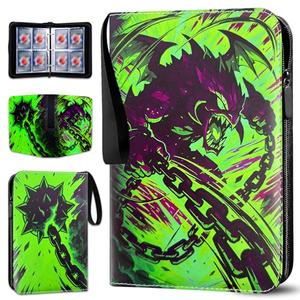 Protective Trading Card Albums - 4 Pocket Double Sided Collection Binder for 400 Cards, Durable Scratch-Resistant PU Cover, Sleeves for 3 Ring Binder, Portable Organizer for MTG Game Card(Green Rosha)