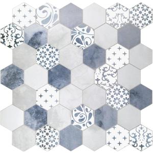 The Tiles Plaza 10-Sheet Peel and Stick Backsplash, Blue Cement Hexagon Stone Composite Marble Looks Self Adhesive Wall Tile, Stick On Tiles for Kitchen Bathroom Shower, Cover 9 Sq Ft.