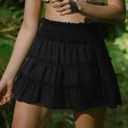 NIMIN Summer Flowy Skorts for Women 2026 Casual Cute Floral Boho Skirts Ruffle High Waisted Mini Skirt Built-in Shorts (Black, M)