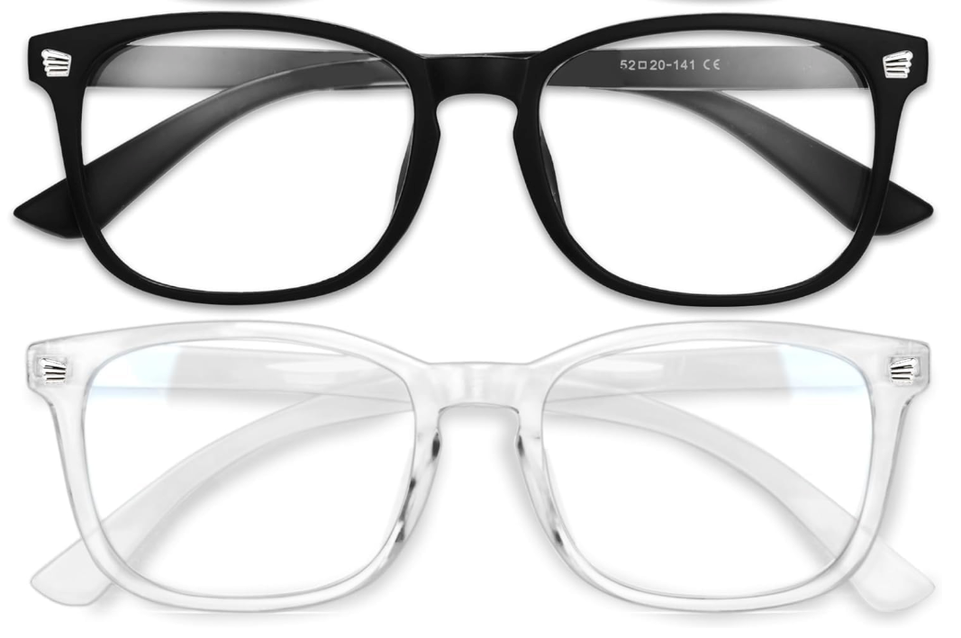 Gaoye Stylish Blue Light Glasses for Woman - Computer Glasses up to 99% Blue Light Blocking - Lightweight Frames - 2 pack (A1 Matte Black+transparent)