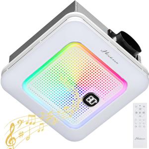 Hawkrown Bathroom Exhaust Fan with Bluetooth Speaker, 230 CFM 1.0 Sone Bathroom Exhaust Fan with Light, 3 Dynamic Light, 7 LED Color, 3 Color Temperatures, Nightlight, Remote, Easy Install (White)