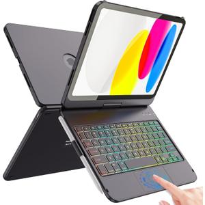 FUWANG Touch Keyboard Case for iPad (A16) 11th Generation 11 inch 2025&10th Gen 10.9 inch 2022, 360 Rotate for iPad 10th Generation Case with Keyboard, Backlit Keyboard Case with Pencil Holder, Black