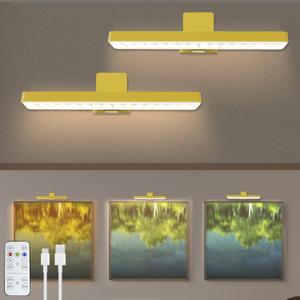 2Pack Battery Operated Picture Light, Wireless Painting Light with 3 Lighting Modes,Remote and Dimmable Timer Art Display Light for Picture Artworking Frame Portrait, Wall Decor Puck Lights