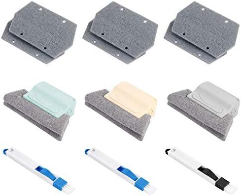 AERKA Window Groove Cleaning Brush Window Door Track Cleaning Tool for Home, 2 Groove Gap Cleaning Brush,3 Window Slot Clean Brush with Dustpan
