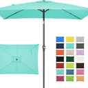 JEAREY 6.5x10 ft Rectangular Patio Umbrellas Outdoor Market Umbrella with Push Button Tilt and Crank, Rectangle Table Umbrella 6 Sturdy Ribs UV Protection for Pool Garden Backyard Deck, Aqua Sky