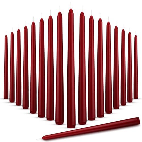Nuanchu 62 Pcs Taper Candles 10 Inch (H) Dripless Tapered Smokeless Long Tall Unscented Dinner Candle for Easter Party Wedding Home Decor Candlesticks, Long Burning (Burgundy)