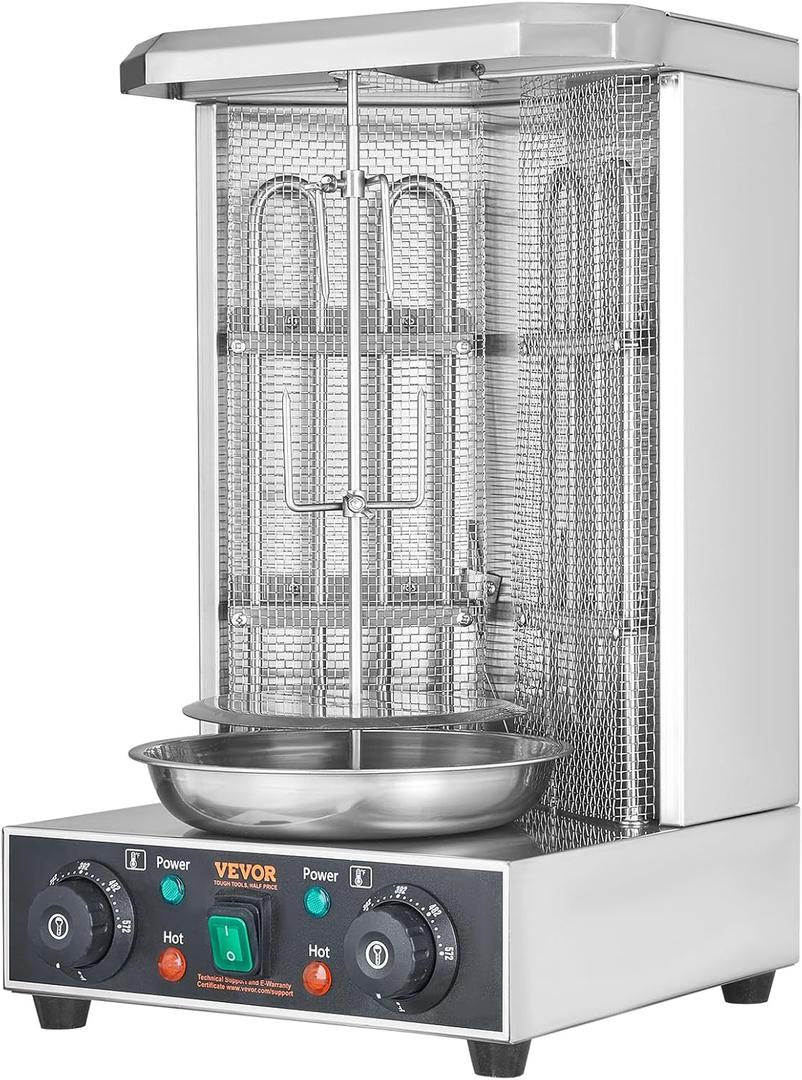 VEVOR Shawarma Grill Machine, 122F-572F, 13lbs Capacity, Chicken Shawarma Cooker Machine with 2 Burners, Stainless Steel, Electric Vertical Broiler Gyro Rotisserie Oven for Home and Commercial Use