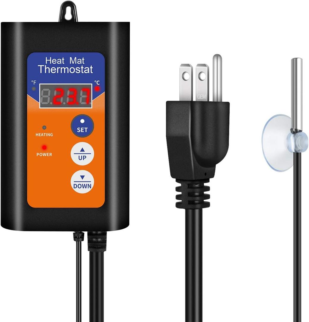 iPower Digital Heat Mat Thermostat Temperature Controller for Seed Germination Rooting Reptiles and Brewing Breeding Fermentation Incubation Greenhouse, 1000W-Orange, Black