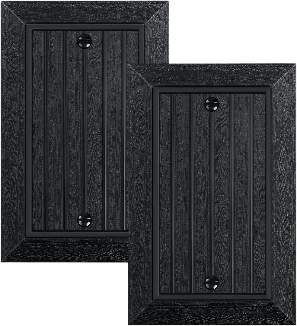 2-Pack Classic Beadboard Single Blank Wall Plate, Unbreakable Polycarbonate Wall Plate Cover, Matte Black 1 Gang Wall Plate for Unused Outlets/Switches
