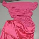 Zeflows Womens Off Shoulder Mesh Sheer See Through Bodycon Dresses Cutout Ruched Satin Sexy Y2k Beach Clubwear Dresses, Hot Pink-S