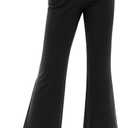 CharmWM Girls School Uniform Pants Elastic High Waisted Flare Dress Pants Bell Bottoms (Black)