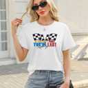 Racing Shirt Women Race Day Checkered Flag Printed Tshirt Car Race Team Lover Shirt Raceday Short Sleeve Tee Tops