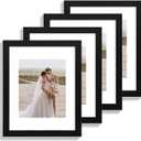 11x14 Picture Frame Set of 4, Made of Glass and Black Wooden Frame, Display 8x10 Pictures with Mat or 11 x 14 Posters without Mat for Wall Mounting, Gallery Photo Frames 