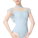 Phoeswan Ballet Leotards for Women, Women Dance Leotard Mesh with Flutter Sleeves, Turtleneck Adult Leotard for Dance 2XLA