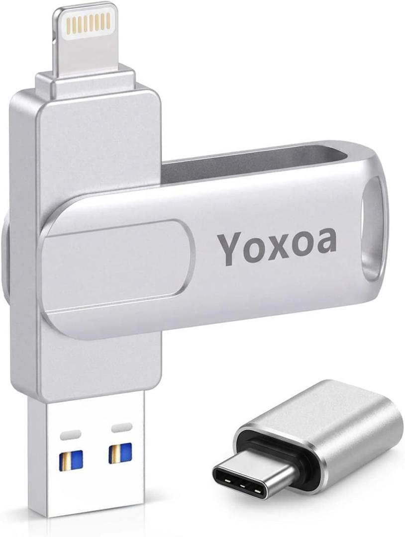 MFi Certified 256GB Flash Drive for iPhone & iPad, High-Speed Photo Stick for External Memory Storage, Backup & Transfer Files, USB Stick for iPhone/iPad/iOS/Android/PC (Available Space: ~244GB)Silver