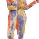 Lifeye Womens Onesie Pajamas Romper Sleepwear Set Tie Dye Long Sleeve Jumpsuit Homewear with Drop Seat Butt Flap (L)