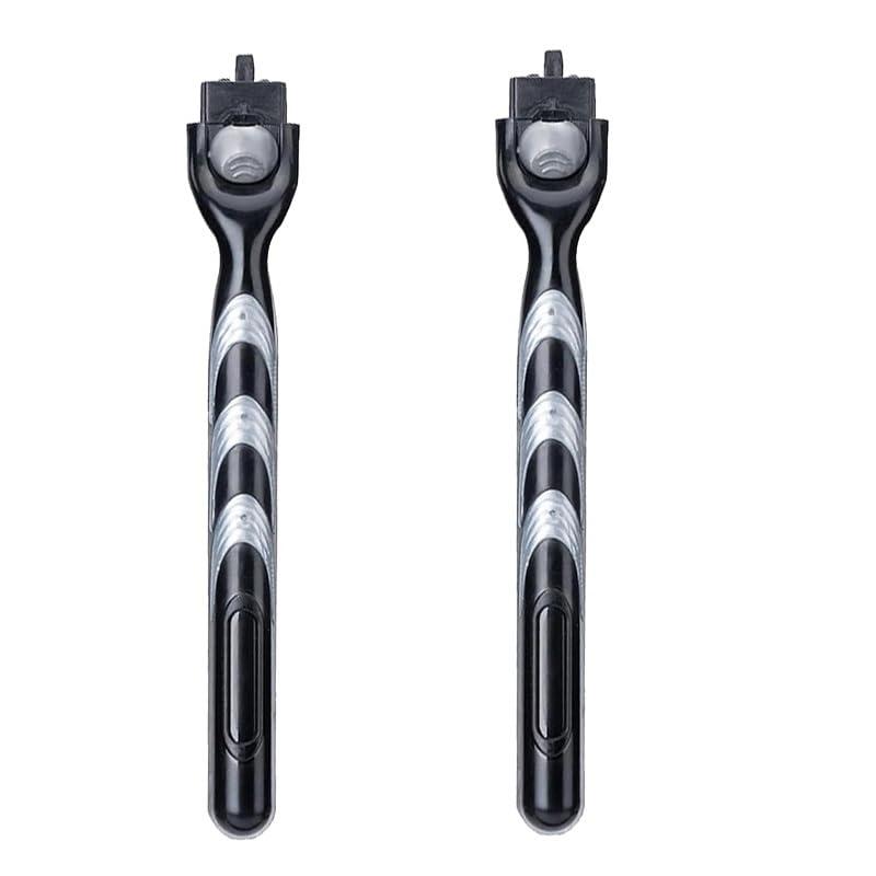 Compatible with Gillette Mach 3 Handle, Non-Slip Ergonomic Razor Handle for Men, Compatible with Mach 3 Turbo & Systems 2 Pack Black (Not Includes Refill Heads)