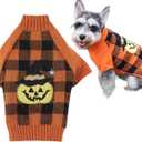 Orange Black Plaid Fashion Pet Halloween Costume Clothes Pumpkin Dog Sweater for Dogs, Large (L) Size
