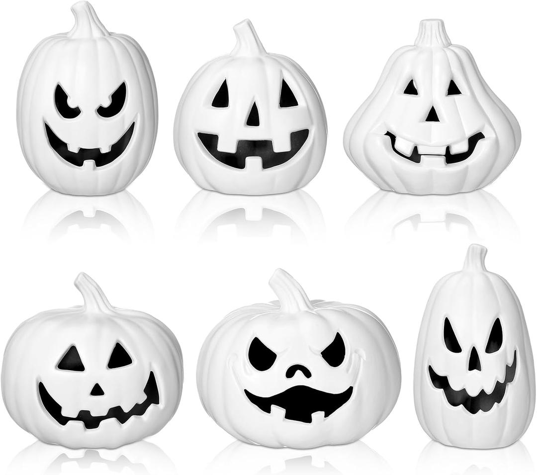 Tujoe 6 Pcs Halloween Pumpkin Lantern Set Light up LED,White