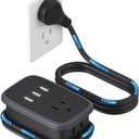 NTONPOWER Travel Power Strip with USB Ports, Portable Small Power Strip with 3FT Wrapped Flat Plug Extension Cord, 2 Outlets 3 USB Ports, Non Surge Protector for Cruise Ship Hotel Black