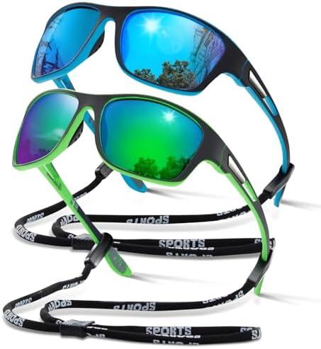 suoso Polarized Sports Sunglasses for Men: UV400 Protection Glasses Womens Wrap Around Goggles for Driving Fishing 2 pck