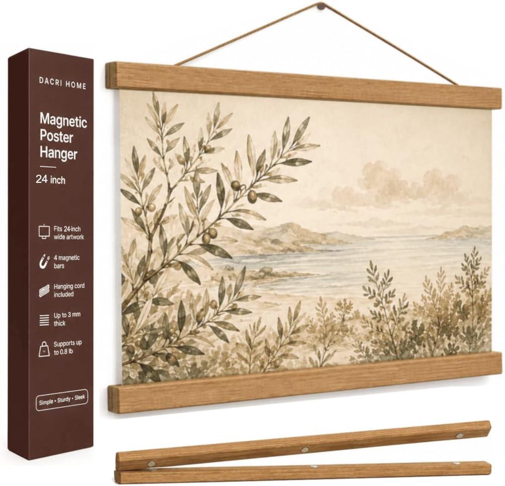 24-inch Magnetic Poster Hanger Frame in Teak Wood, Strong Magnets